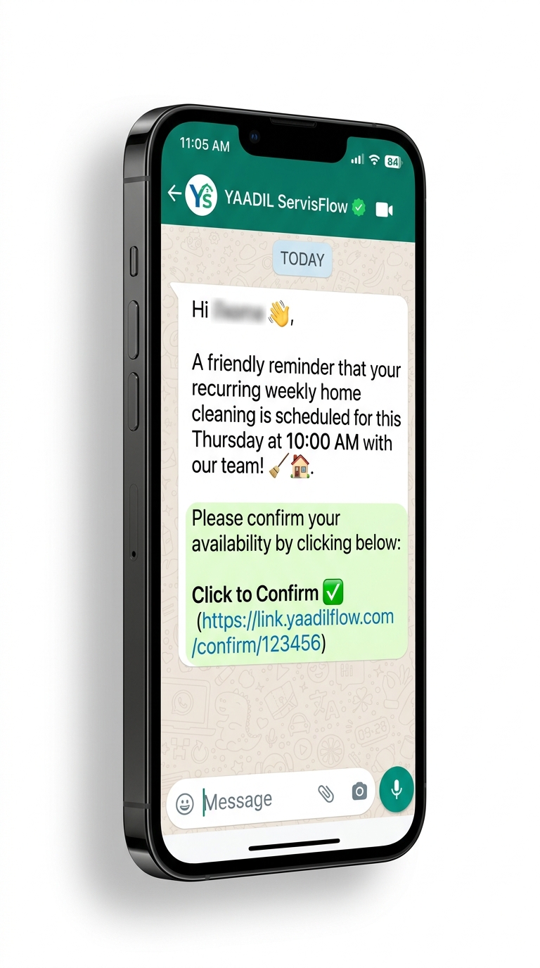 Automated WhatsApp Recurring Home Cleaning Reminder on Smartphone